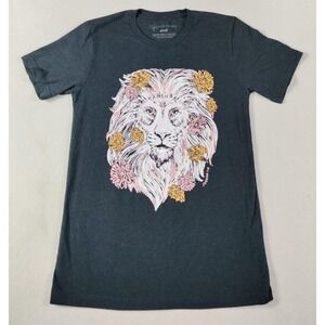 Not Of This World Shirt Mens Small Black Lion Flowers Graphic Tee Christian